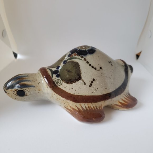 Vintage Tonala Ceramic Pottery Turtle Mexican Folk Art Floral Hand Painted - Picture 6 of 12